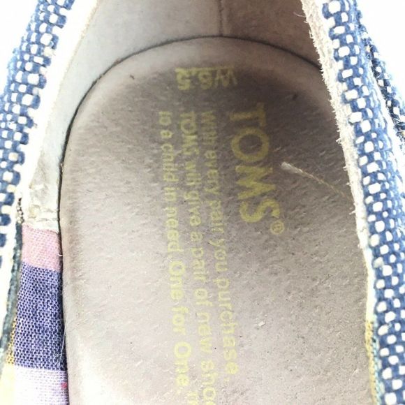 Toms Peep Toe Cork Wedges 6.5W Canvas Geometric Pattern Open Toe - Picture 11 of 11